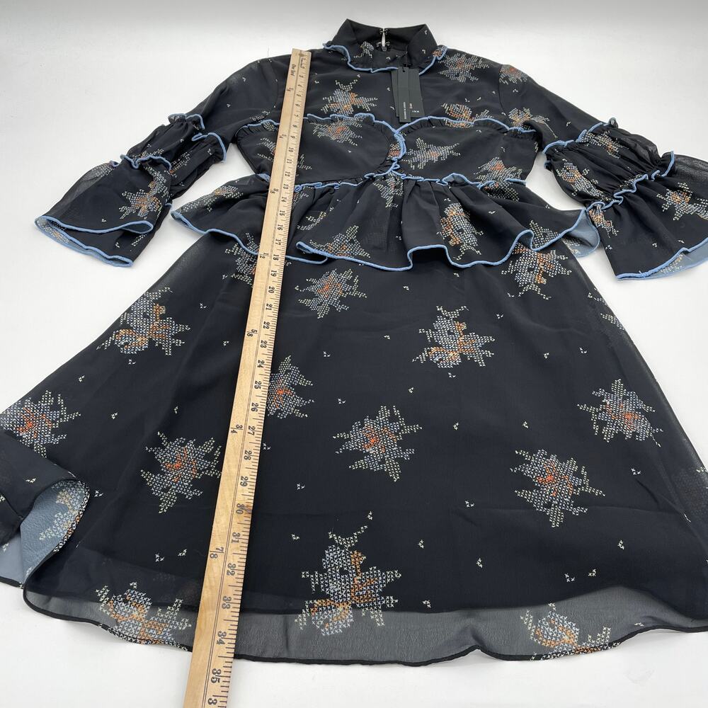 New LOST INK Patterned Ruffle Bell Sleeve Chiffon Dress Womens Sz XXS - Picture 7 of 7